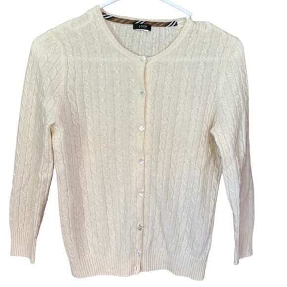 J.Crew Cream Delicate Cableknit Cardigan Sweater Medium Preppy Minimal Capsule - Picture 1 of 8